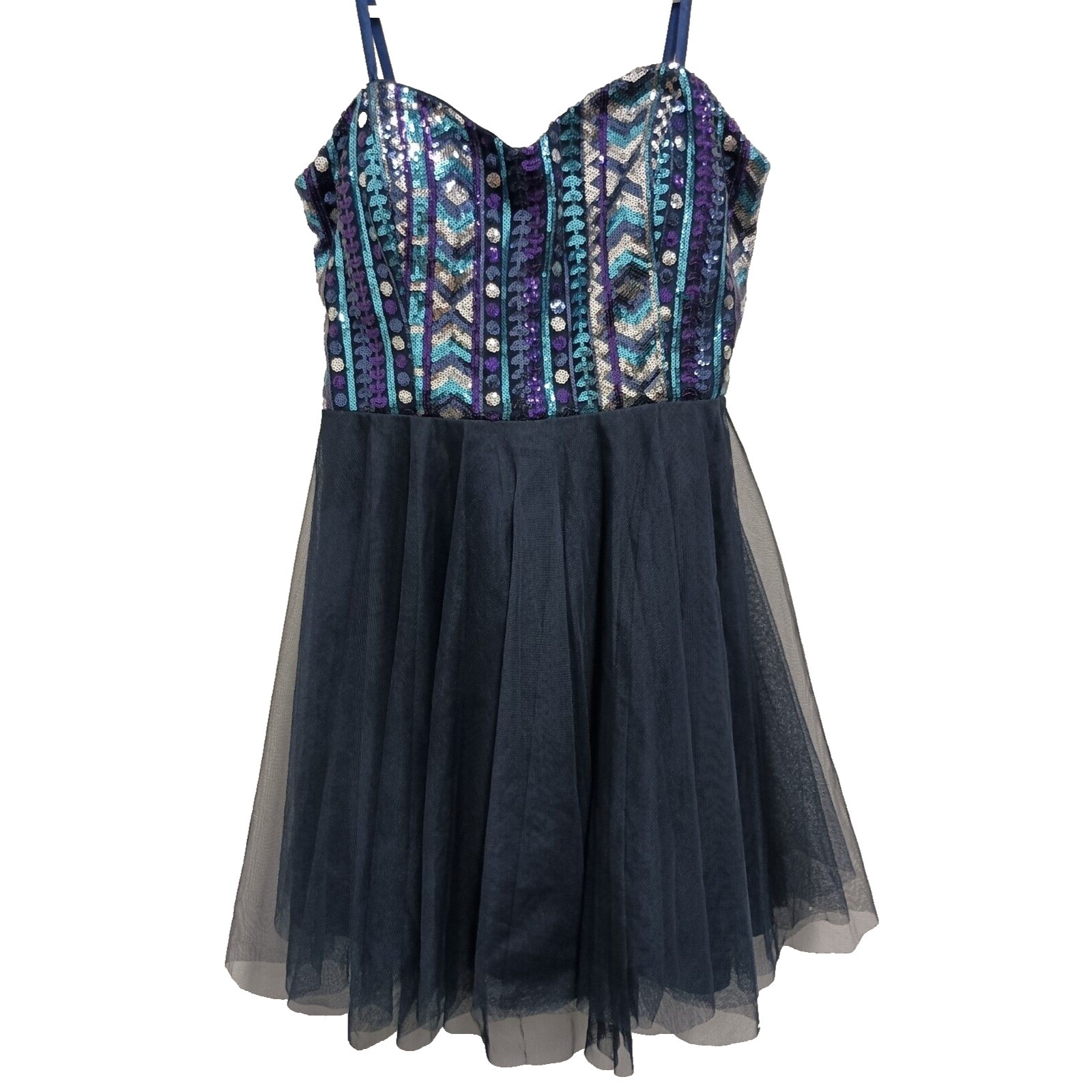 Y2k Nights By Teeze Me Strapless Dress Womens 11 Navy Sequin Corset Tulle Fairy